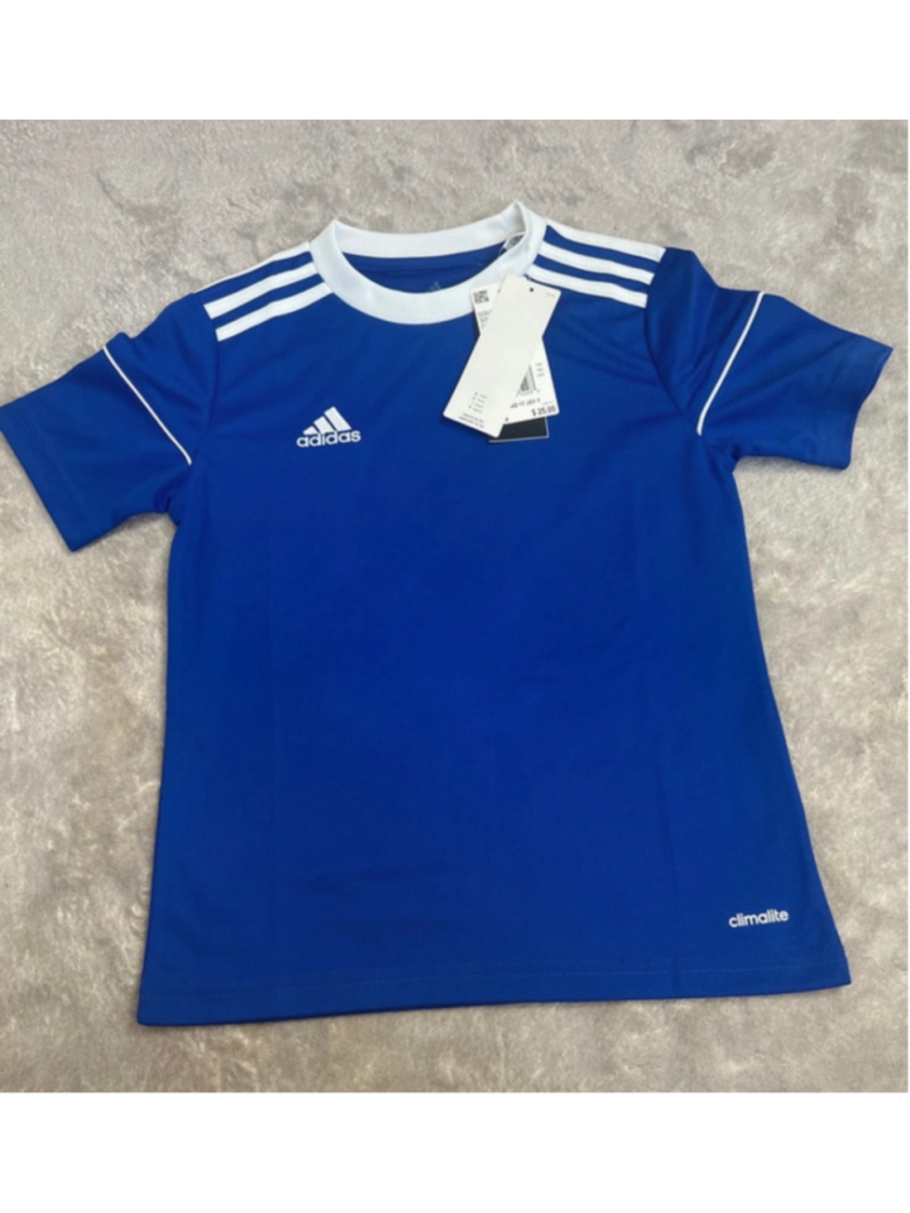 Boys Adidas White Blanc Blue Activewear Jersey Short Sleeve Shirt small 9-10 yrs - Picture 2 of 5